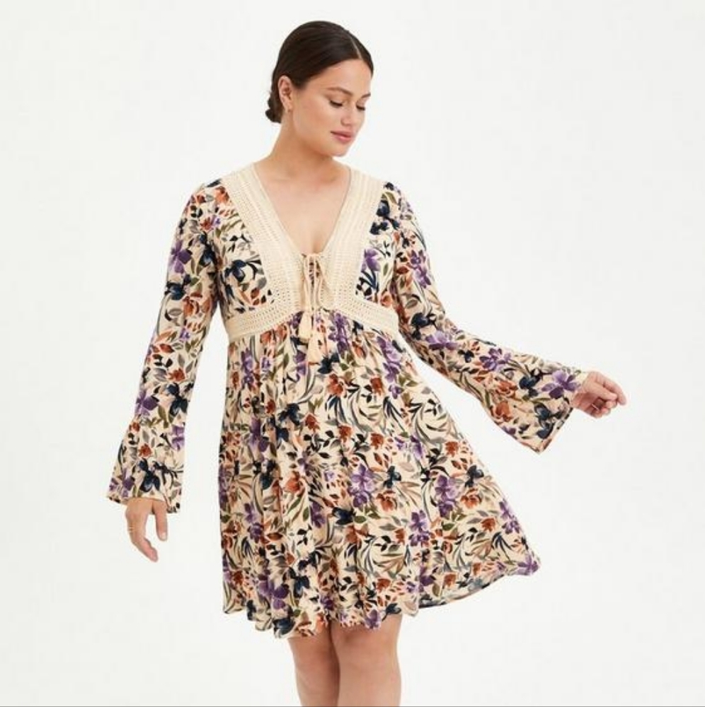 TORRID Mini Gauze Lace-Up Skater Dress Size 3